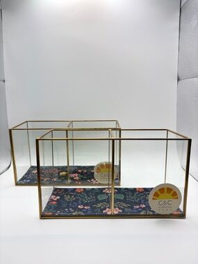 C&C California Gold Framed Glass Desk or Makeup Organizers Set of 2 Floral Boho